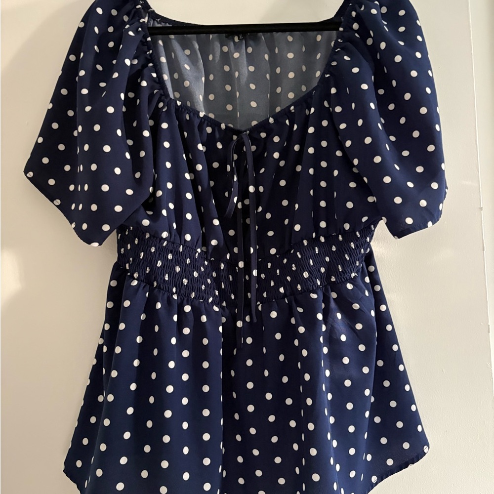 Navy Polka Dot Women's Top